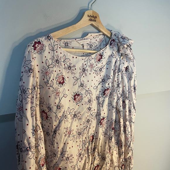 Rebecca Taylor SZ 14 Silk Blend Floral Asymmetric Ruffled Shoulder Blouse - Picture 5 of 13